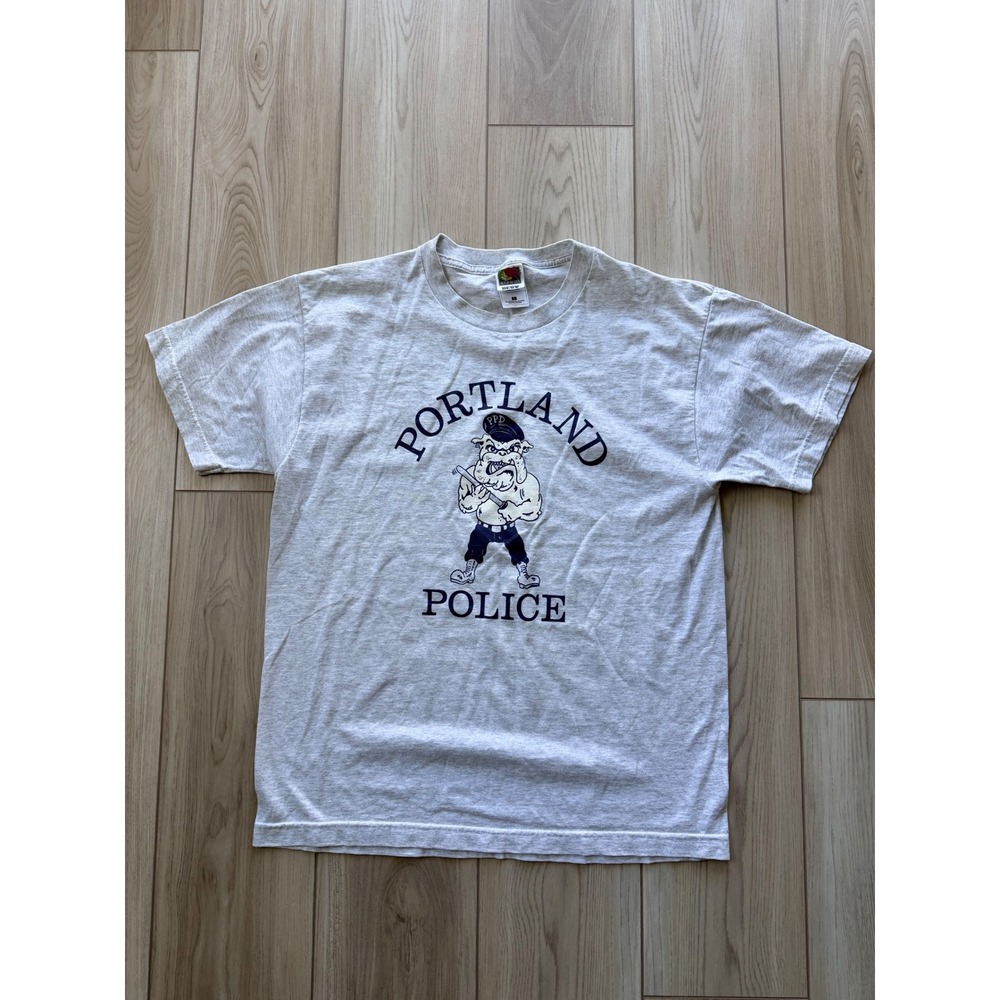 Vintage Fruit of the Loom T-Shirt Mens L Gray Portland Police Bulldog Graphic
